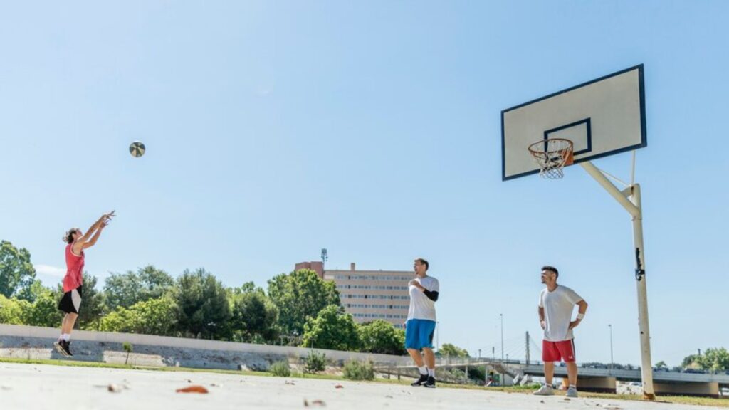 young basketball players playing